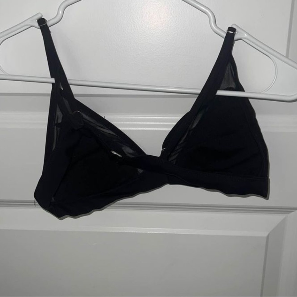 Floral Mesh Black Bikini Top